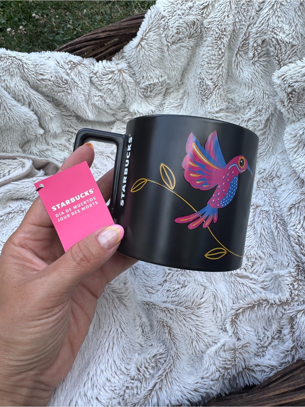 Starbucks Día de Muertos Black Mug with Colorful Hummingbird
